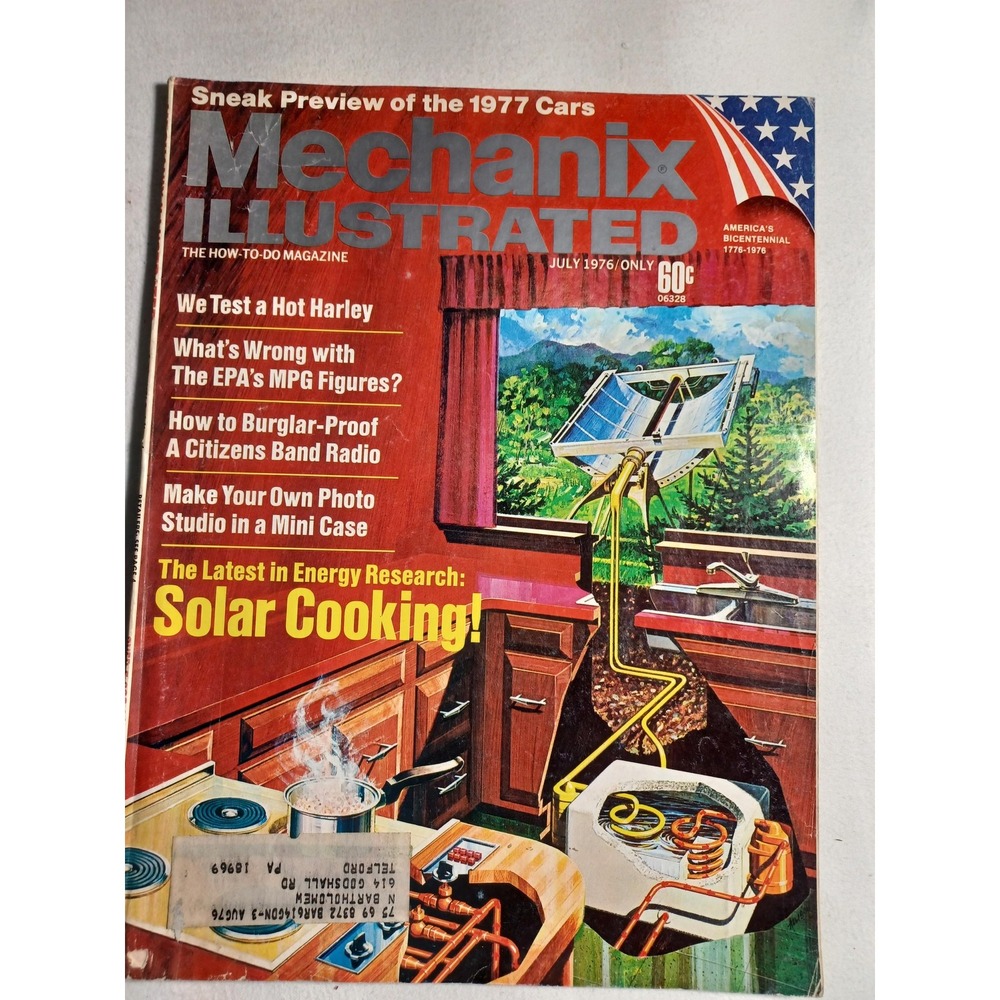 Vintage Mechanix Illustrated Magazine Solar Cooking Hot Harley July 1976 Cars‎